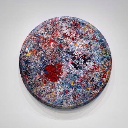 Sam Gilliam,<em> Something is Going On!</em>, 2021. Acrylic and mixed media on panel in beveled frame, 60 × 60 × 4 in. Private collection. © 2022 Sam Gilliam/Artists Rights Society (ARS), New York. Photo: Ron Blunt.