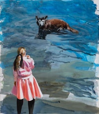 Eric Fischl, <em>Old Dog</em>, 2022. Acrylic on linen, 75 x 65 inches. © Eric Fischl / Artist Rights Society (ARS), New York. Courtesy the artist and Skarstedt, New York.