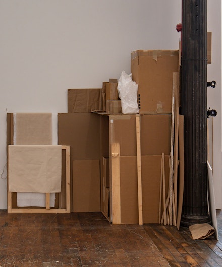 Fernanda Gomes, Untitled, 2022. Wood, canvas, cardboard, paper, twine, tape, drywall, dimensions variable. Courtesy the artist and Peter Freeman, Inc. Photo: Nicholas Knight.