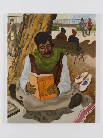 Mala Iqbal, <em>Young Father</em>, 2022. Oil on canvas, 39 x 31 1/2 inches. Courtesy the artist and Soloway Gallery.