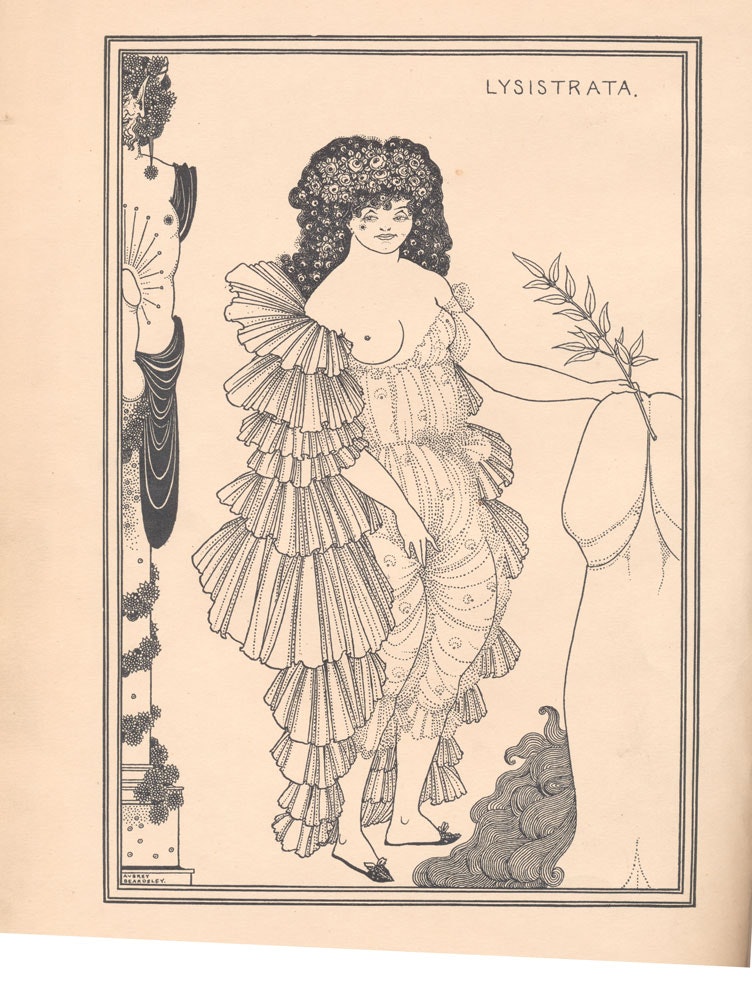 Aristophanes, <em>The Lysistrata of Aristophanes: Now First Wholly Translated into English and Illustrated with Eight Full-page Drawings by Aubrey Beardsley</em>. London: [Leonard Smithers], 1896. Mark Samuels Lasner Collection, University of Delaware Library, Museums and Press.