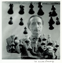 Arnold Rosenberg, Marcel Duchamp Playing Chess on a Sheet of Glass, 1958, gelatin silver print, 7 ½ x 7 ½ inches. Private Collection, New York.