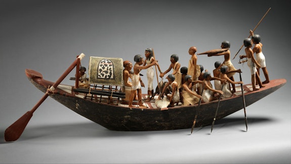 Model Sporting Boat, ca. 1981–1975 B.C. Plastered and painted wood, linen, linen twine, copper. Rogers Fund and Edward S. Harkness Gift.