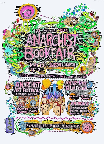 New York Anarchist Bookfair flier by Kalan Sherrard.