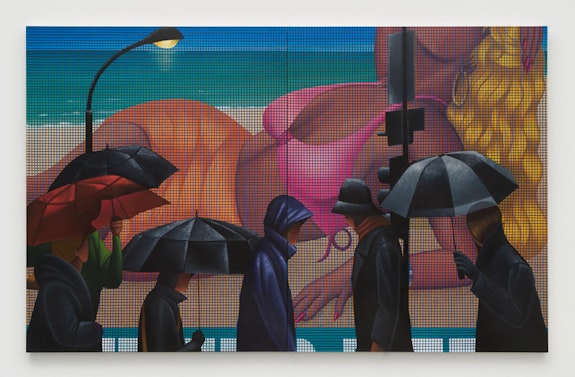 Julie Curtiss, <em>Times Square</em>, 2022. Oil and vinyl paint on canvas, diptych, 60 x 48 inches each. © Julie Curtiss, image courtesy the artist and Anton Kern Gallery, New York. Photo: Charles Benton.