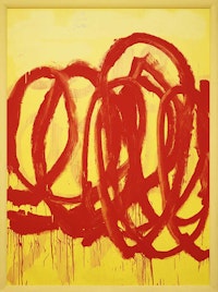 Cy Twombly, Untitled, 2007. Acrylic and pencil on wood panel, in artist’s frame, 104 3/4 x 79 x 2 1/2 inches. Collection of Bill Bell. © Cy Twombly Foundation. Courtesy Gagosian.