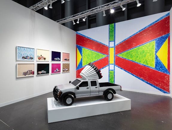 Installation view: <em> A Float for the Future</em>, The Armory Show, New York, 2021. Artwork © Wendy Red Star. Courtesy the artist and Sargent's Daughters, New York.