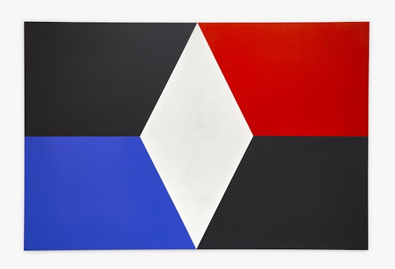 Dean Fleming, <em>65 Black Blue Red White</em>, 1965. Acrylic on canvas, 65 1/2 x 99 inches. Copyright © Dean Fleming. Courtesy David Richard Gallery. Photo: Yao Zu Lu. 