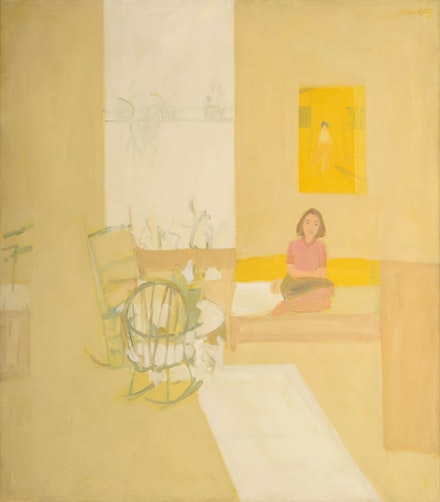 Alex Katz, <em>4 PM</em>, 1959. Oil on linen, 57 1/2 × 50 inches. Collection of Vincent Katz. © 2022 Alex Katz / Licensed by VAGA at Artists Rights Society (ARS), New York. Photo courtesy the artist and Gladstone Gallery.