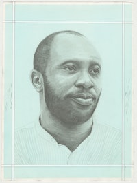 Portrait of Emmanuel Iduma, pencil on paper by Phong H. Bui.