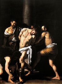 Caravaggio, <em>The Flagellation of Christ</em>, 1607. Oil on canvas, 113 x 84 inches. Museo di Capodimonte, Naples.
