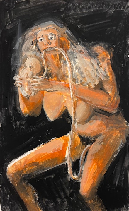 Tirtzah Bassel, <em>Mother Severing the Umbilical Cord (after Francisco Goya)</em>, 2021. Gouache on paper, 13 x 21 inches. Courtesy Slag Gallery and the artist. Photo: Barry Rosenthal.