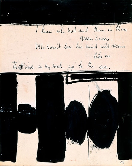 Robert Motherwell, <em>Elegy to the Spanish Republic No. 1</em>, 1948. Ink on paper, 10 3/4 × 8 1/2 inches. The Museum of Modern Art, New York. 