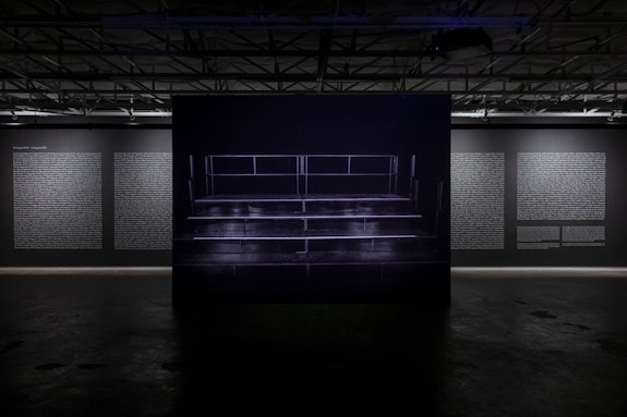 Gabrielle Goliath, <em>Chorus</em>, 2021. 2-channel video & sound installation, Dallas Contemporary, Dallas (2022). Photo: Kevin Todora.