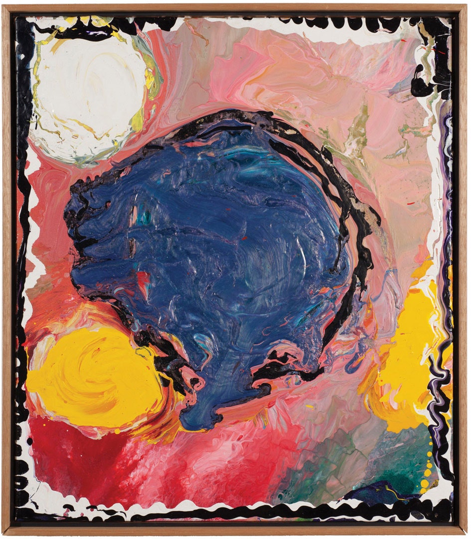 Jules Olitski, <em>Romance Felt, Rose</em>, 2002. Acrylic on canvas, 28 1/2 x 24 3/4 inches. Courtesy Jules Olitski Art Foundation Inc. / 2022 Licensed by VAGA at Artists Rights Society (ARS), NY.