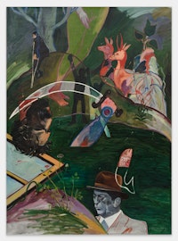 Nicky Nodjoumi, <em>When the Sword Touches the Neck, </em>1981. Oil on canvas, 52 × 72 inches. Courtesy the artist and Helena Anrather, New York.
