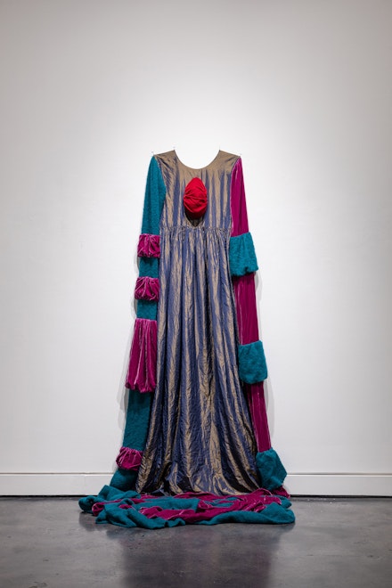 Beverly Semmes, <em>Knave</em> 20–2022. Taffeta, velvet, and wool,84 x 36 x 21 1/2 inches.