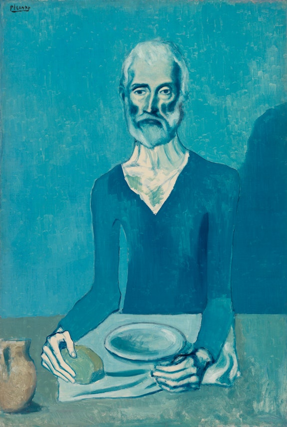 Pablo Picasso, <em>The Ascetic (L' Ascète)</em>, 1903. Oil on canvas, 46 5/8 x 31 3/4 in. (118.4 x 80.6 cm). Courtesy the Barnes Foundation. Image © 2022 the Barnes Foundation.