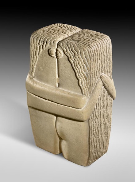 Constantin Brancusi, <em>The Kiss</em>, 1916. Limestone, 23 × 13 1/4 × 10 inches (58.4 × 33.7 × 25.4 cm). Philadelphia Museum of Art: The Louise and Walter Arensberg Collection, 1950.