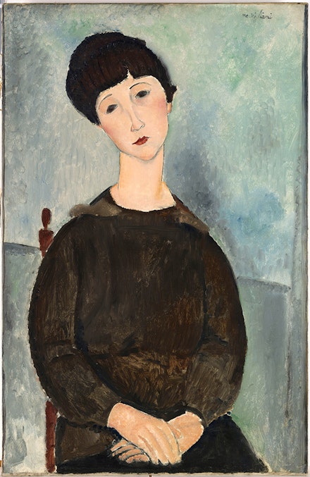 Amedeo Modigliani, <em>La Chevelure noire, dit aussi Jeune fille brune assise</em>, 1918. Musée Picasso, Paris. © RMN-Grand Palais / Art Resource, NY Photo: Adrien Didierjean.