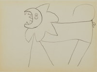 Robert Motherwell, <em>Lion, from La Fontaine's Fables</em>, 1945. Ink on paper, 4 x 5 in. Collection of the author. © 2023 Dedalus Foundation Inc. / Licensed by Artists Rights Society (ARS), NY.