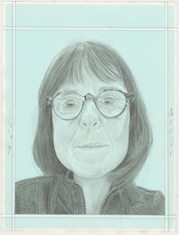 Portrtait of R.H. Quaytman, pencil on paper by Phong H. Bui.