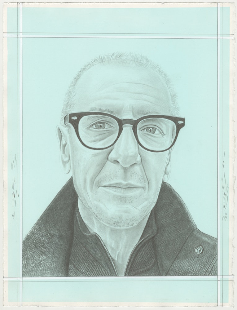 Portrtait of Christian Marclay, pencil on paper by Phong H. Bui.