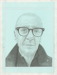 Portrtait of Christian Marclay, pencil on paper by Phong H. Bui.