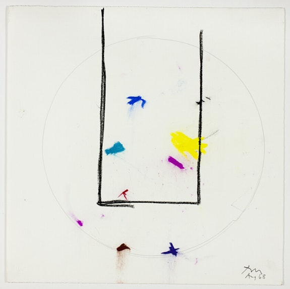 Robert Motherwell, <em>A la Pintura: To the Palette</em>, 1968-1972. Colored pastel and graphite on white wove paper, 16 1/8 x 16 in. Art Institute of Chicago. U.L.A.E. Collection acquired through a challenge grant of Mr. and Mrs. Thomas Dittmer; purchased with funds provided by supporters of the Department of Prints and Drawings; Centennial Endowment; Margaret Fisher Endowment Fund. © 2023 Dedalus Foundation Inc. / Licensed by Artists Rights Society (ARS), NY.