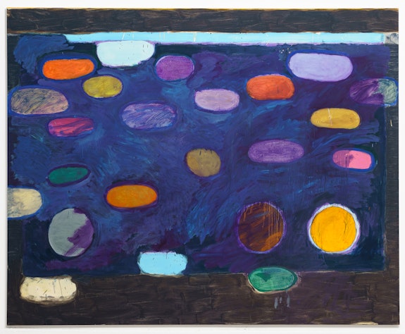 Bruno Dunley, <em>The night,</em> 2022. Oil paint on canvas, 88.6 x 110.4 x 1.6 inches. Courtesy the artist and Nara Roesler Gallery.