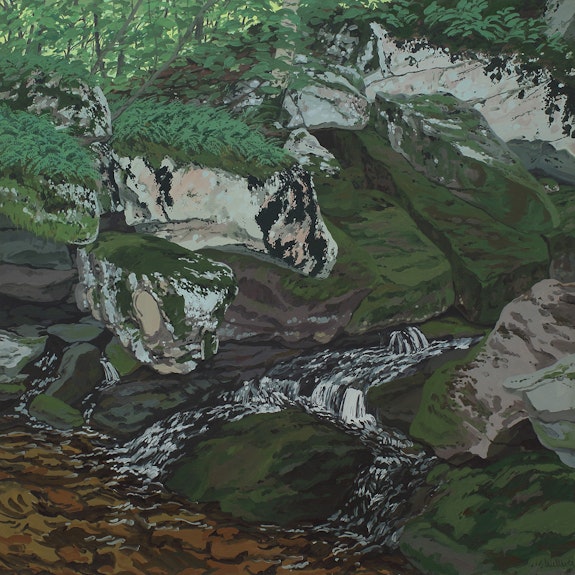 Neil Welliver, <em>Prospect Brook</em>, 1978. Oil on canvas, 96 x 96 inches. Courtesy the artist and Alexandre Gallery.