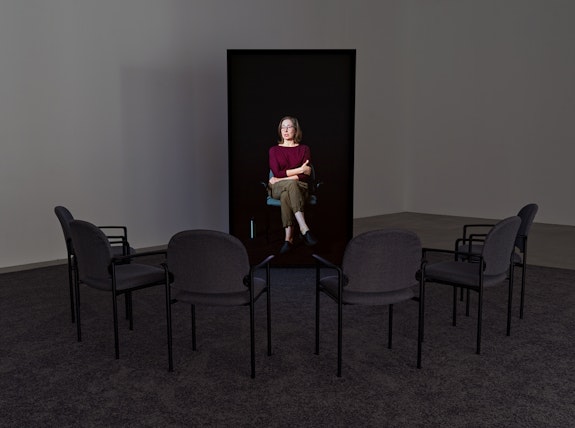 Andrea Fraser, <em>This meeting is being recorded</em>, 2021. Video, color, sound; 99 min. Courtesy the artist and Marian Goodman Gallery. Copyright: Andrea Fraser. Photo: Alex Yudzon.