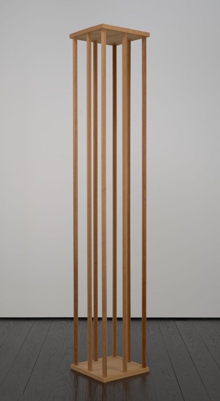 Walter De Maria, <em>Statue of John Cage</em>, 1961, reconstructed 1984. Wood, 85 1/8 × 14 1/2 × 14 1/2 in. (216.2 × 36.7 × 36.8 cm). The Menil Collection, Houston. © The Estate of Walter De Maria. Photo: Paul Hester.