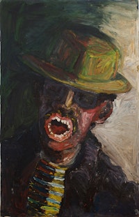 Mike Henderson, <em>Self Portrait</em>, 1966. Oil on canvas, 45 x 29 inches. Collection of John and Gina Wasson.
