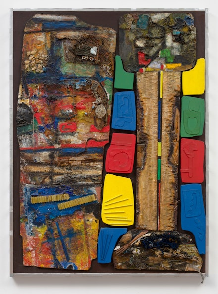 Noah Purifoy, <em>Joshua Tree</em>, 1993. Construction, 61 3/4 x 45 3/4 x 3 inches. Courtesy Tilton Gallery, New York.