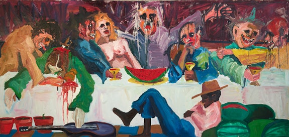 Mike Henderson, <em>Last Supper</em>, 1967. Oil on canvas, 70 x 146 inches. © Mike Henderson. Courtesy the artist and Haines Gallery. Photo: Robert Divers Herrick.
