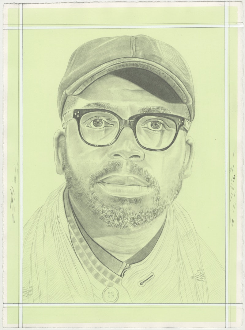 Portrtait of Derrick Adams, pencil on paper by Phong H. Bui.