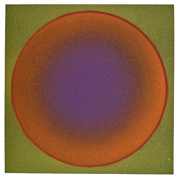 Jordan Belson, <em>Sphere (Circle)</em>, 1955. Oil and dry pigment on panel. 12 x 12 inches. Courtesy Mathew Marks Gallery.