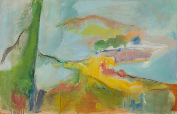 Jane Freilicher, <em>Untitled (Near the Cove)</em>, 1958. Oil on linen, 65 x 101 1/4 inches. Courtesy of the Estate of Jane Freilicher and Kasmin, New York.