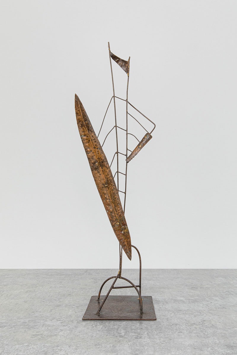 Harold Cousins, <em>Tall Gladiator</em>, ca.1953. Copper on copper and steel base, 28 x 9 x 9 inches. © Estate of Harold Cousins. Courtesy Michael Rosenfeld Gallery LLC, New York, NY.