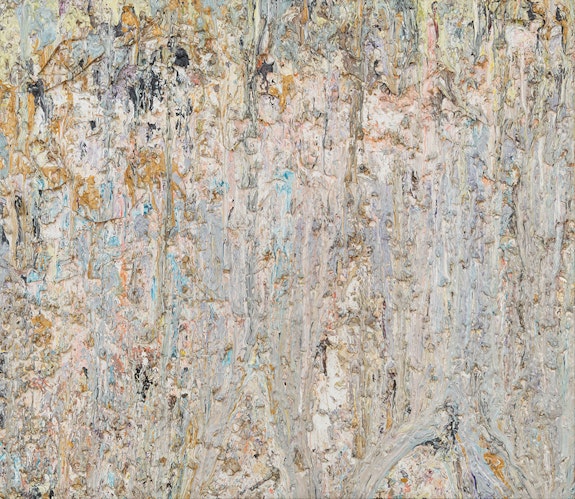 Larry Poons, <em>Log Train</em>, 1985. Acrylic on canvas, 78 x 90 inches. Adam Reich Photography. Courtesy of Yares Art. Artworks by Larry Poons copyright 2023 Larry Poons. Licensed by VAGA at Artists Rights Society (ARS), New York.