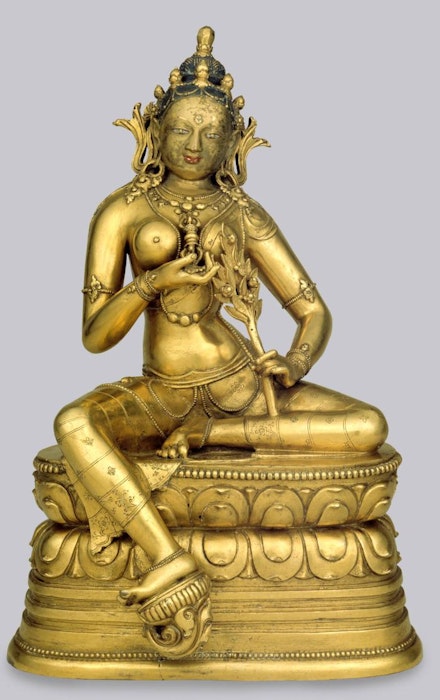 <em>Goddess Marichi</em>, Attributed to Zanabazar or his workshop Mongolia; late 17th century–early 18th century. Gilt copper alloy. Courtesy Rubin Museum of Art.