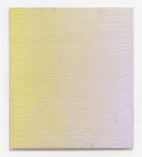 Loriel Beltrán, <em>Yellow Purple</em>, 2022. Latex paint on panel, 66 x 58.25 x 2 inches. © Loriel Beltrán. Courtesy the artist and Lehmann Maupin, New York, Hong Kong, Seoul, and London and CENTRAL FINE, Miami Beach. Photo: Zachary Balber.