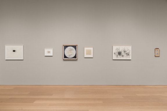 Installation view:<em> Of Mythic Worlds: Works from the Distant Past through the Present,</em> The Drawing Center, New York, 2023. Photo: Daniel Terna.
