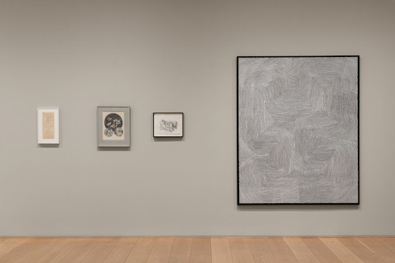 Installation view:<em> Of Mythic Worlds: Works from the Distant Past through the Present,</em> The Drawing Center, New York, 2023. Photo: Daniel Terna.
