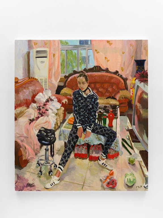 Liu Xiaodong, <em>Wedding dress and Vegetables</em>, 2019. Oil on canvas. 70 7/8 x 63 in. © Liu Xiaodong. Courtesy Lisson Gallery.
