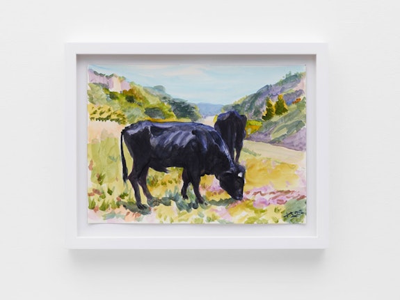 Liu Xiaodong, <em>Black Cows</em>, 2022. Acrylic on paper. 10 1/4 x 14 1/8 in. © Liu Xiaodong. Courtesy Lisson Gallery.