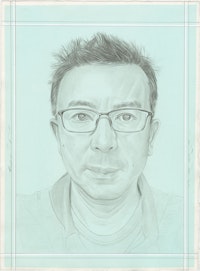 Portrait of Liu Xiaodong, pencil on paper by Phong H. Bui.