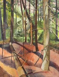 Lois Dodd, <em>Natural Order</em>, 1978. Oil on linen, 50 x 38 inches. Hall Collection. Courtesy Hall Art Foundation. © Lois Dodd. Image courtesy Alexandre Gallery, New York.