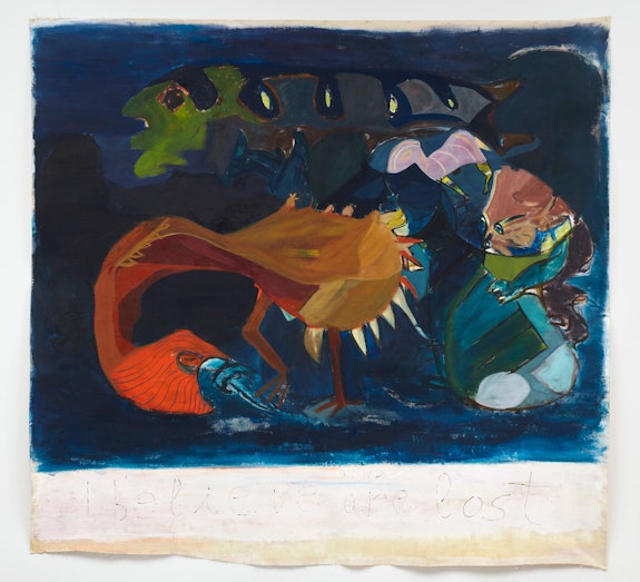 Ficre Ghebreyesus, <em>I Believe We Are Lost</em>, ca. 2002. Acrylic on unstretched canvas, 113 1/2 x 118 1/2 inches. © The Estate of Ficre Ghebreyesus. Courtesy Galerie Lelong & Co.